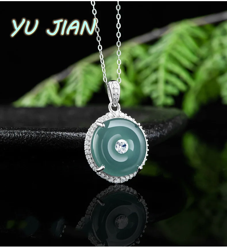 Genuine Natural Emerald 925 Silver Inlaid Hand Carved Safe Buckle Necklace Pendant Men's Ladies Lucky Gift Fashion Jewelry Amule