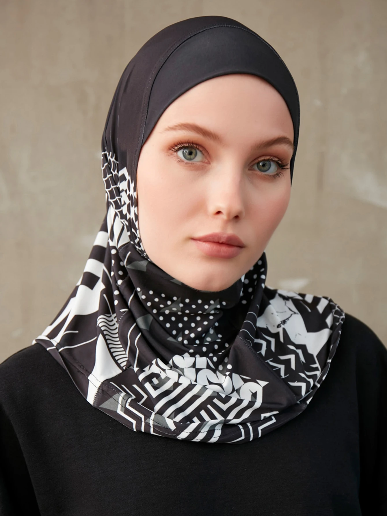 Sporty Inner Women\'s Hijabs Muslim Breathable Islamic Instant Turban For Ladies Geometric Printing Pattern Head Wrap Headband