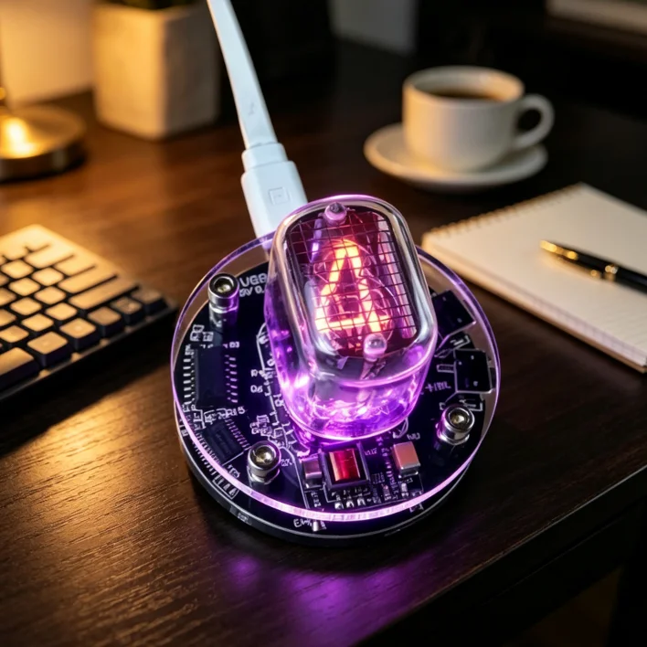 IN-12 Nixie Tube Clock Non-Polar Filament DC5V USB Powered No Extra Bulbs Retro Desk Decor Nixie Clock