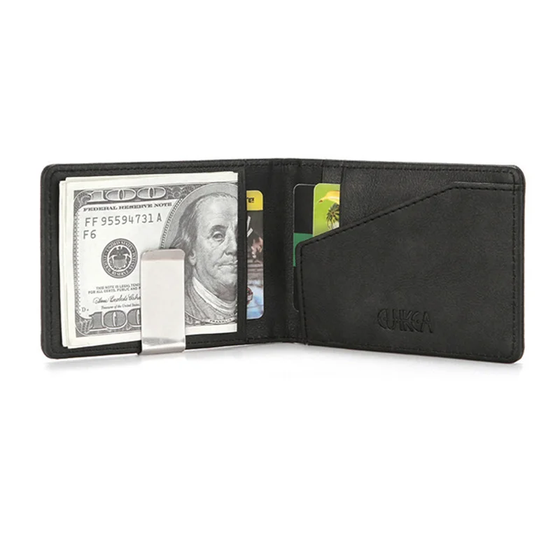 Fashion Men PU Leather Bifold Money Clips Multi functional Thin Metal Clamp Wallet Card Holder