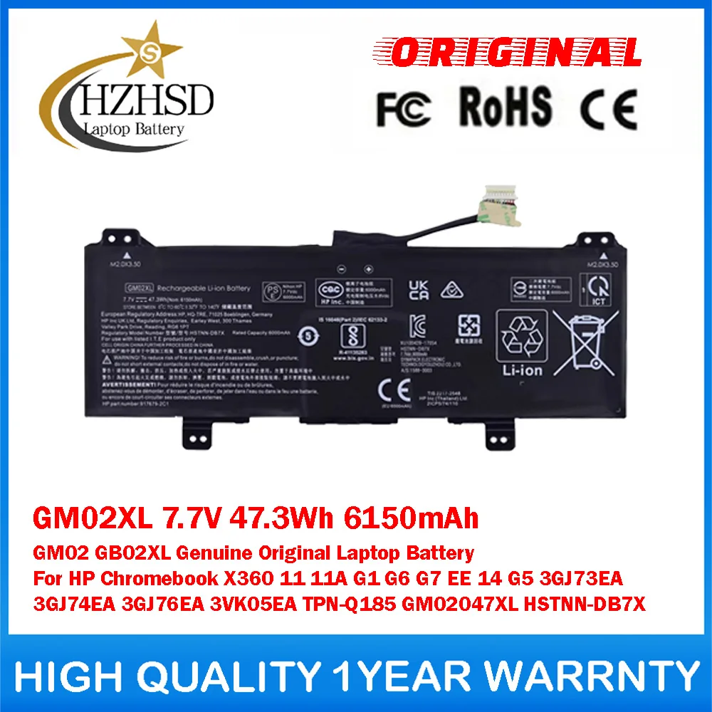 

GM02XL 7.7V 47.3Wh 6150mAh GM02 GB02XL Genuine Original Laptop Battery For HP Chromebook X360 11 11A G1 G6 G7 EE 14 G5 3GJ73EA