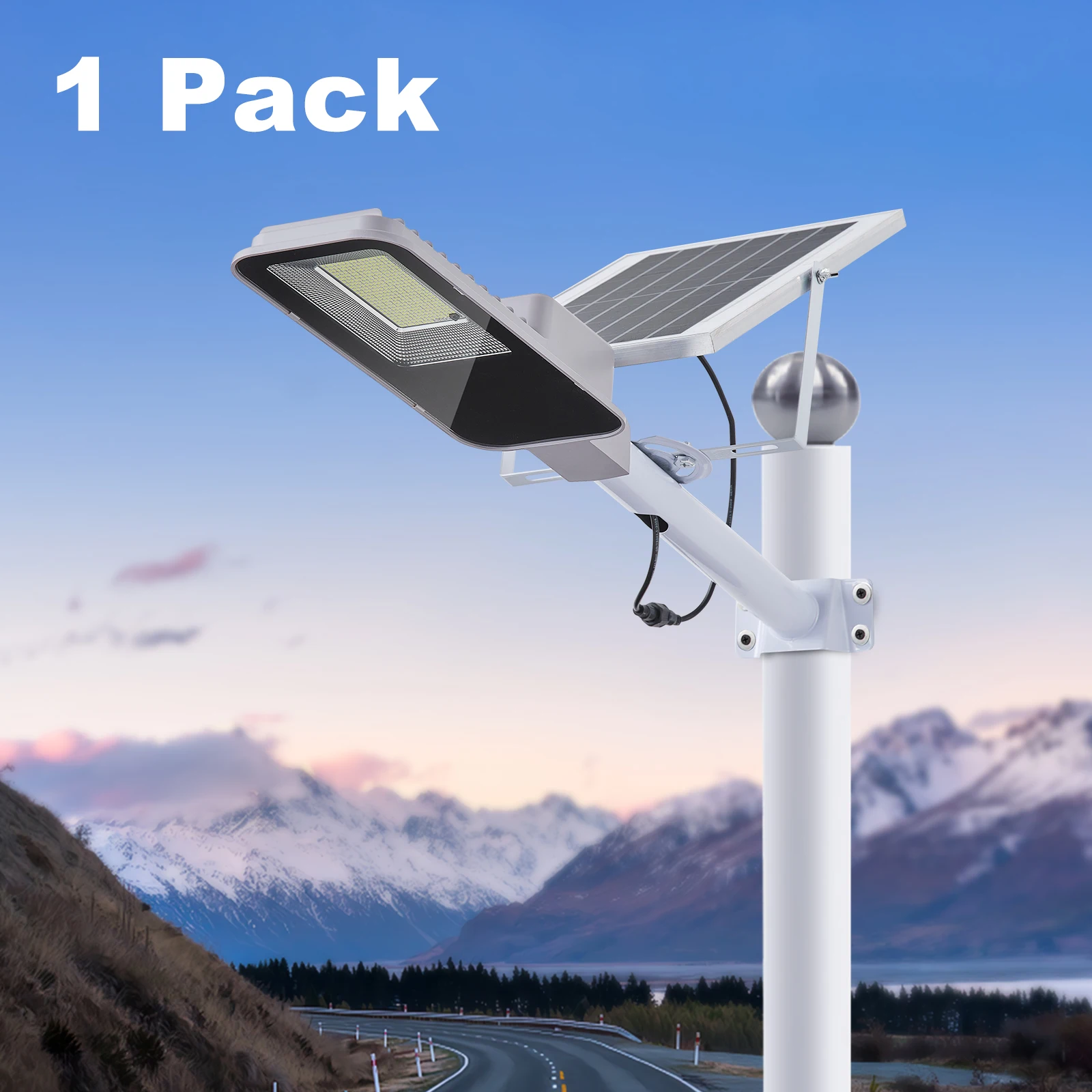 1 éclairage public solaire LED, lampe solaire de rue du crépuscule à l'aube, projecteur solaire LED lumineux 3000LM avec télécommande, éclairage de sécurité extérieur étanche pour allée, chemin, ferme, jardin, cour, route, parking