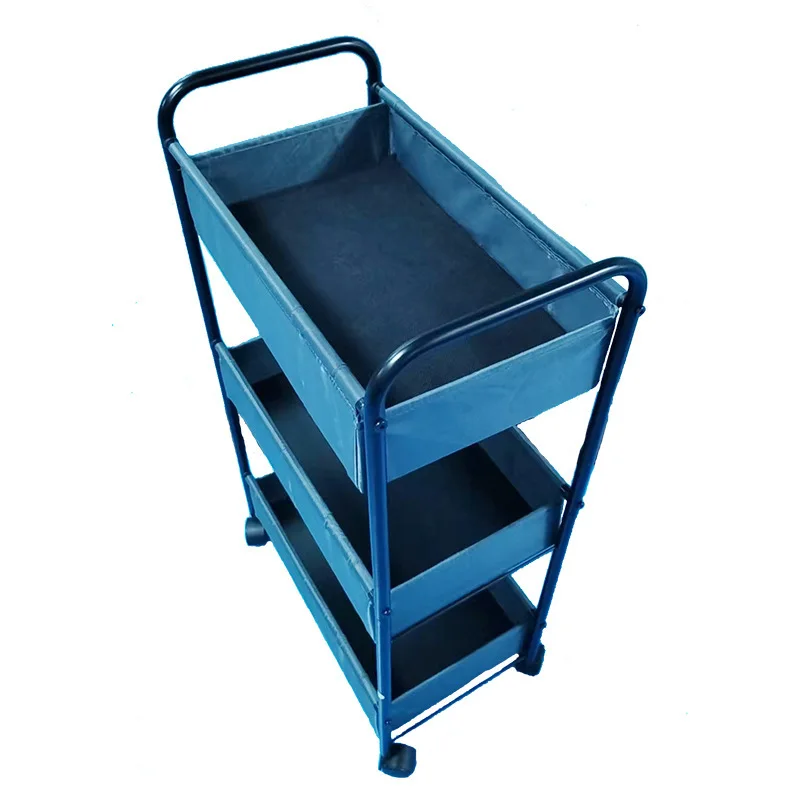 

Oxford cloth iron pipe three-layer storage finishing rack household floor movable trolley large-capacity storage rack