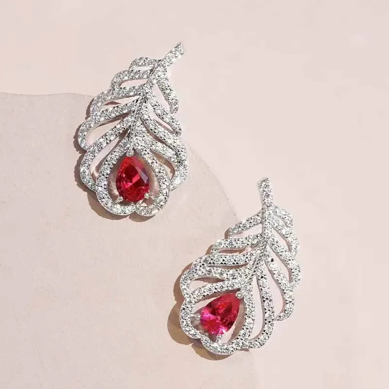 

2023 Trendy 925 Silver Luxury Leaf Stud Earrings for Women Romantic Ear Accessories Female Micro Paved CZ Earrings Jewelry Gift