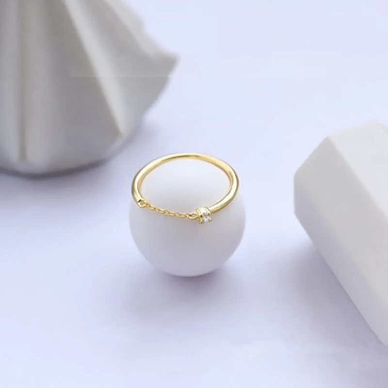 

Real 925 Sterling Silver Zircon Chain Adjustable Ring For Women Party Cute Fine Jewelry Niche Design Accessories