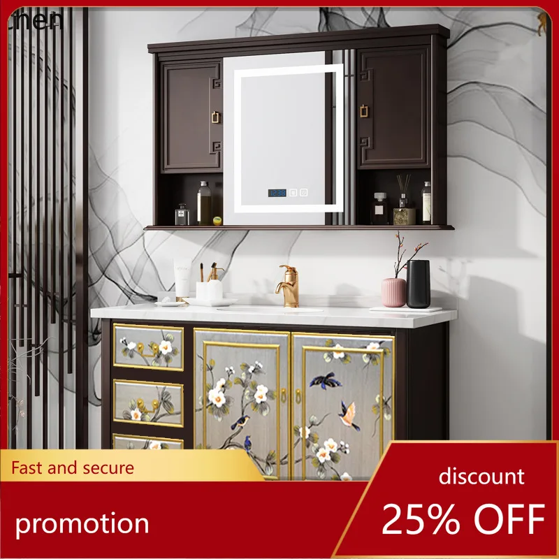 

Hxl bathroom cabinet painted solid wood floor-standing double basin wash basin marble wash basin