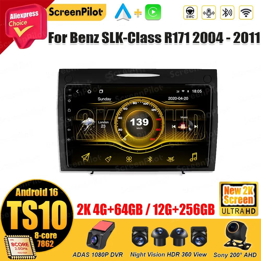 

Автомагнитола Android 16 для Mercedes-Benz SLK-Class R171 (2004-2011) с CarPlay, Mirror Link, Bluetooth и мультимедийным видеоплеером