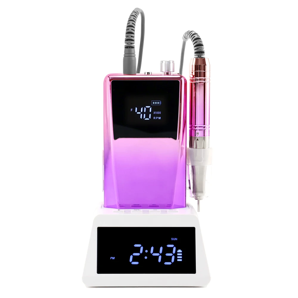 Schlankes Handstück, individuelles Logo, 65 W, kernloser Motor, 40000 U/min, Nagelschleifer, professionelle Nagelbohrmaschine mit Ladestation