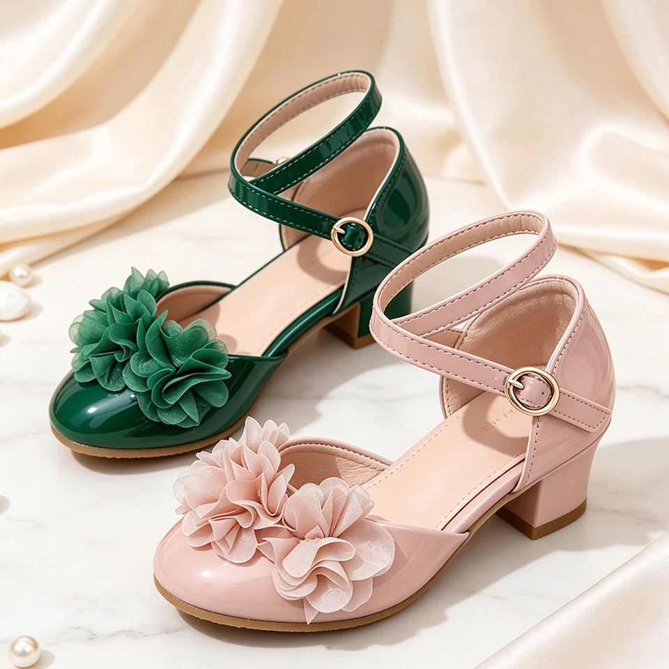 3D Floral Pageant Children's Formal Occasion High Heels Shoes Flower Girl Bridesmaid Birthday Prom Graduation Elegant Footwear