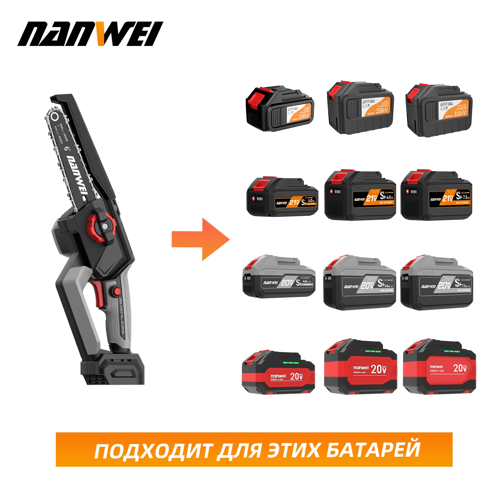 NANWEI Power tools Brushless Cordless Garden Outdoor DIY Felling Chainsaw 6/8 inch Professional Eco-friendly Efficient Chainsaw