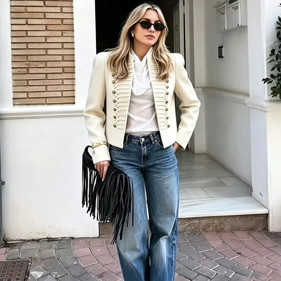 New  2026 Spring Autumn Casual Jacket Women Thin Sleeve Patchwork Short Coat Female Holiday High Street Crop Top