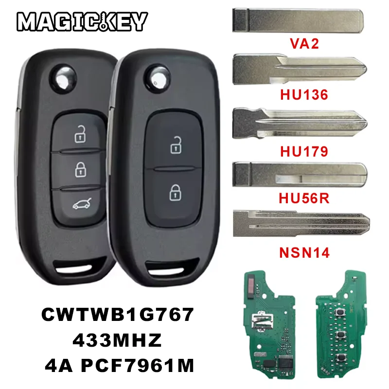 

MAGICKEY For Renault Megane3 Logan2 Kadjar Captur Symbol Dacia Duster 4A Chip 433MHZ PCF7961M Smart Flip Car Key CWTWB1G767