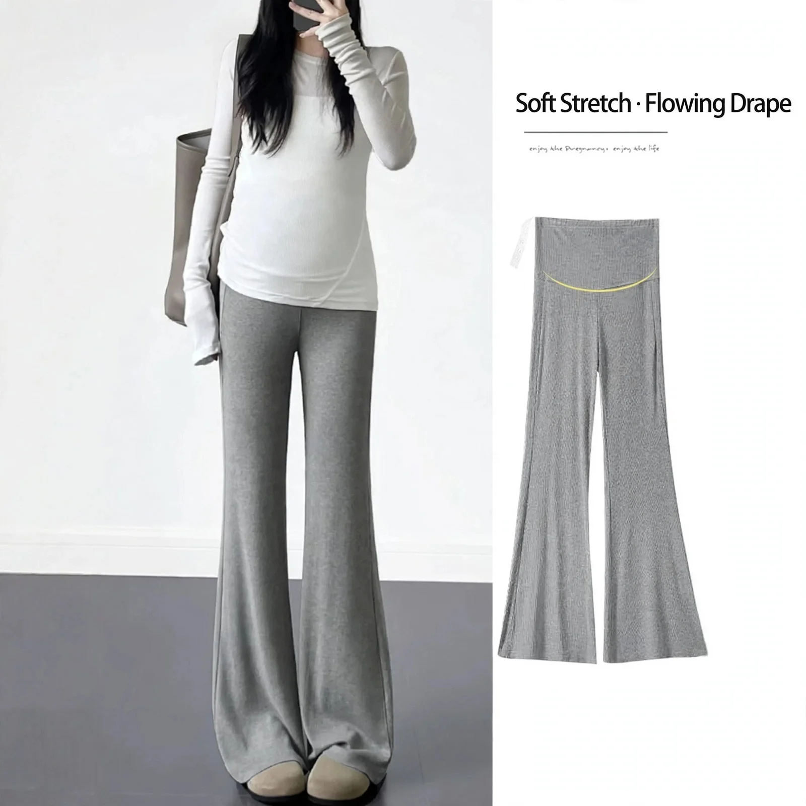 Maternity Leggings Summer Thin High Waist Micro Flare Belly Support Plus Size Pregnant Women Daily Wear Home Travel