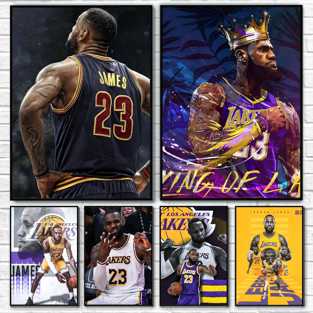 1PC L-LeBron James Poster Self-adhesive Art Waterproof Paper Sticker Coffee House Bar Room Wall Decor