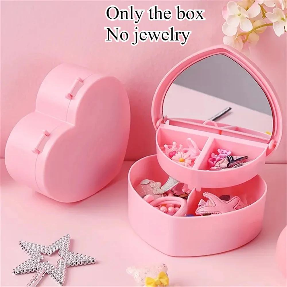 1pcs Heart-shaped Jewelry Box Pink Girl Heart DIY Gift Storage Box with Drawer Desktop Love Double Mirror Make Up Organizer Box