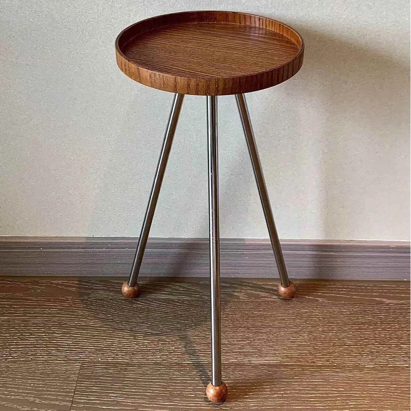 

Nordic Style Solid Wood Sofa Edge Table Retro Metal Balcony Decorative Small Homestay Compact Portable Furniture