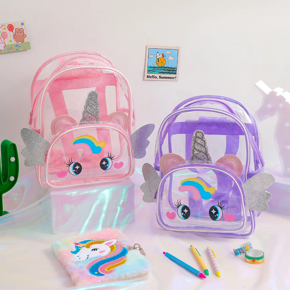 Kawaii Cartoon Unicorn Backpack For Baby Boys Girls Cute Transparent Wings Children Schoolbag Kindergarten Schoolbag Kids Gifts