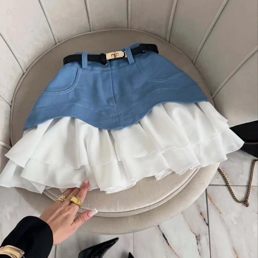 Damen-Kuchenrock mit Rüschenkante, Minikleid mit Taschen, hoch taillierter Jeansrock, europäischer und amerikanischer grenzüberschreitender A-Linien-Rock