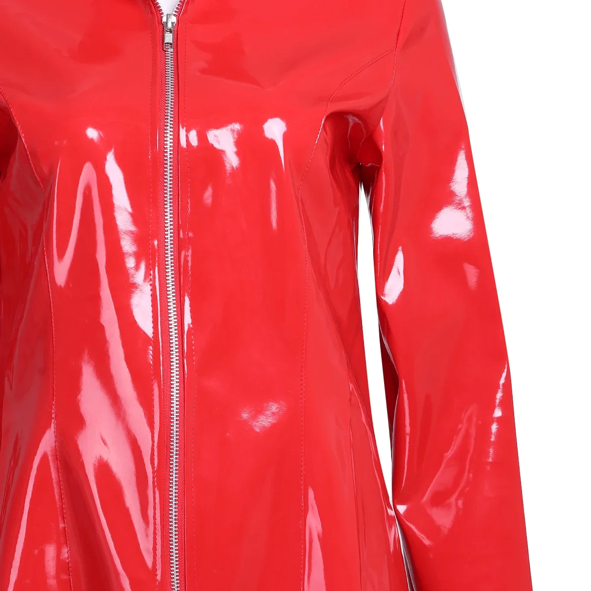 High Neck PU Leather Windbreaker Women PVC Wetlook Coat Long Sleeve Jacket Ladies Clubwear Zip Costume Pole Dancing New Custom