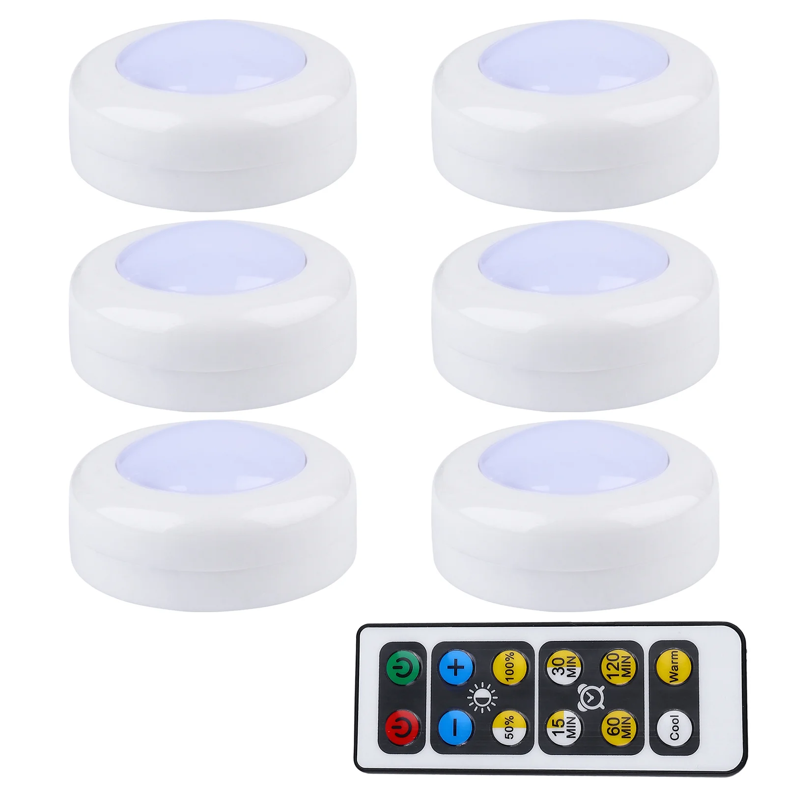 

7pcs Remote Control Dimmable Led Night Light Round Wireless Cabinet Lamp For Hallway Bathroom Bedroom Closet Lighting