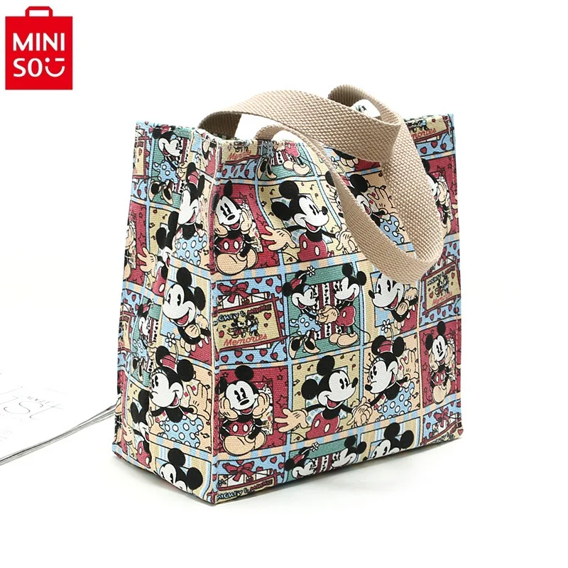 MINISO Disney Cartoon Mickey Student Handbag Fashionable Women\'s Large Capacity Canvas Carrying Shoulder Bag