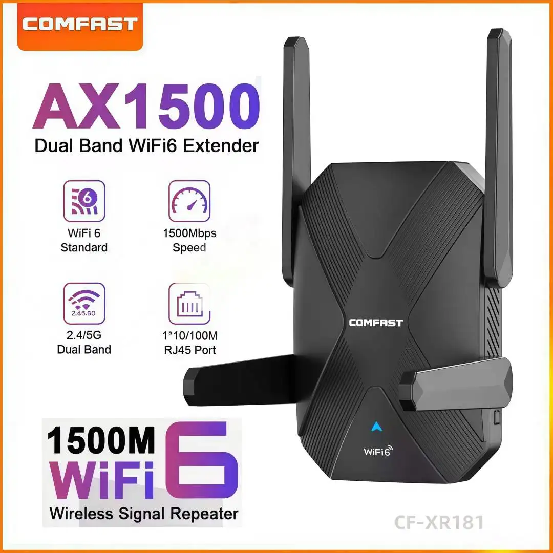 

COMFAST CF-XR181 AX1500 WiFi 6 Repeater 2.4G&5GHz Dual Band Wireless Extender Repeater