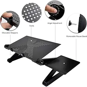 Klappbarer Bett-Tisch, leicht, kompakt, verstellbarer Computertisch für PC, tragbarer Tisch, Lesetisch für Ultrabook, Bücher, Zeitschriften und Frühstück, Schwarz – Detail 7