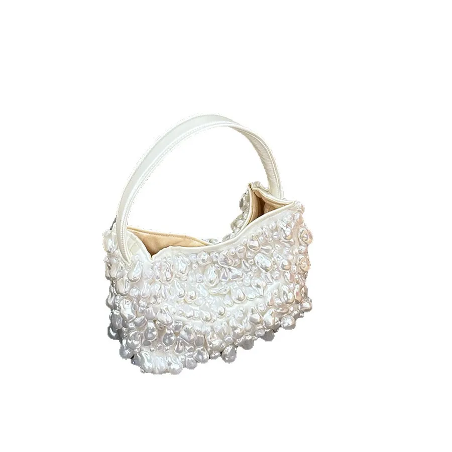 Women Hobo Evening Handmade pearl bead weaving Bag Hollow Clutch Purse Female Travel Holiday Shoulder Bag Handbag