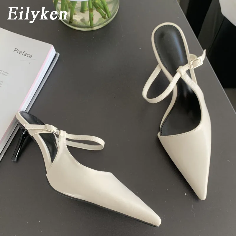 Eilyken Spring New Brand Women Slipper Fashion Pointed Toe Slip On Ladies Elegant Slip On Mules Thin High Heel Pumps