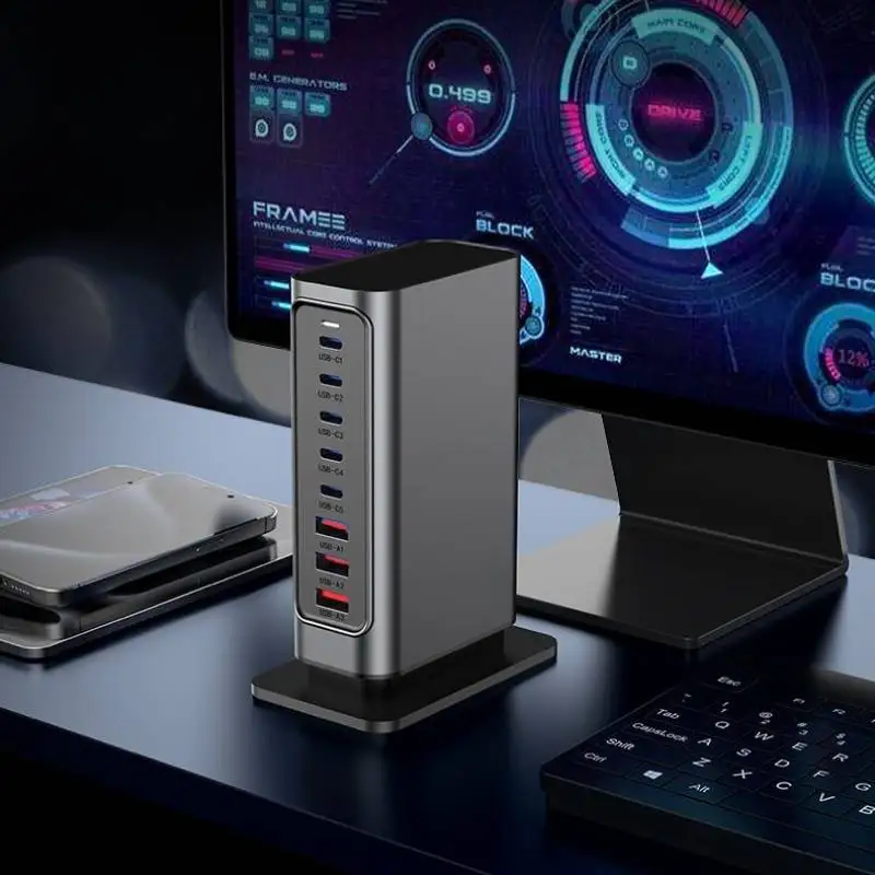 

8-port Multi-Port Desktop Charger USB C Fast Charging Station Adapter for Cellphone High speed charging for Laptop etc.