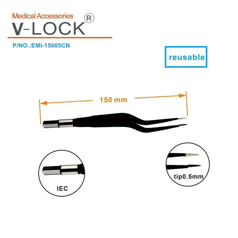 2023 V-LOCK Bipolar Forcep,IEC, Black nylon coated Non Stick L: 150 mm, tip0.5mm 5pcs packing