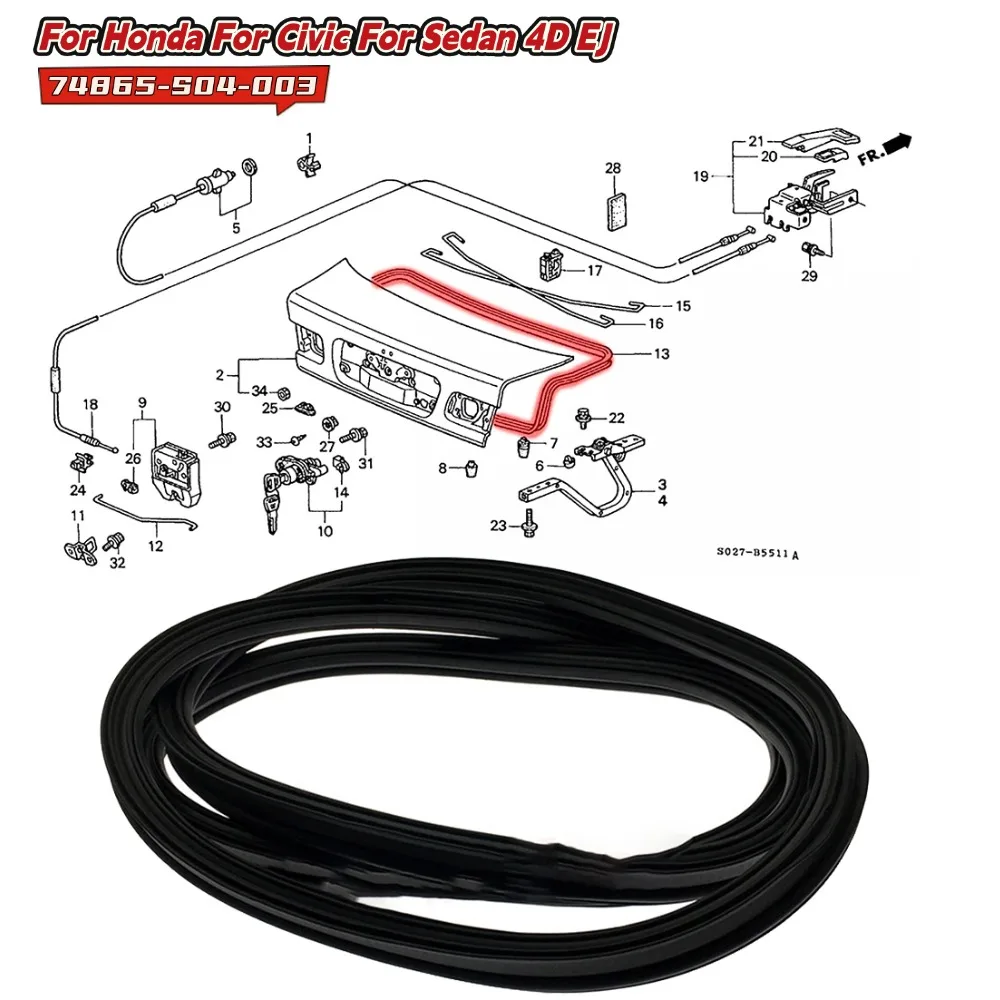 

Car Rear Trunk Lid Rubber Seal 74865-S04-003 For Honda For Civic For Sedan 4D EJ 2D 96-00 Car Interior Accessories