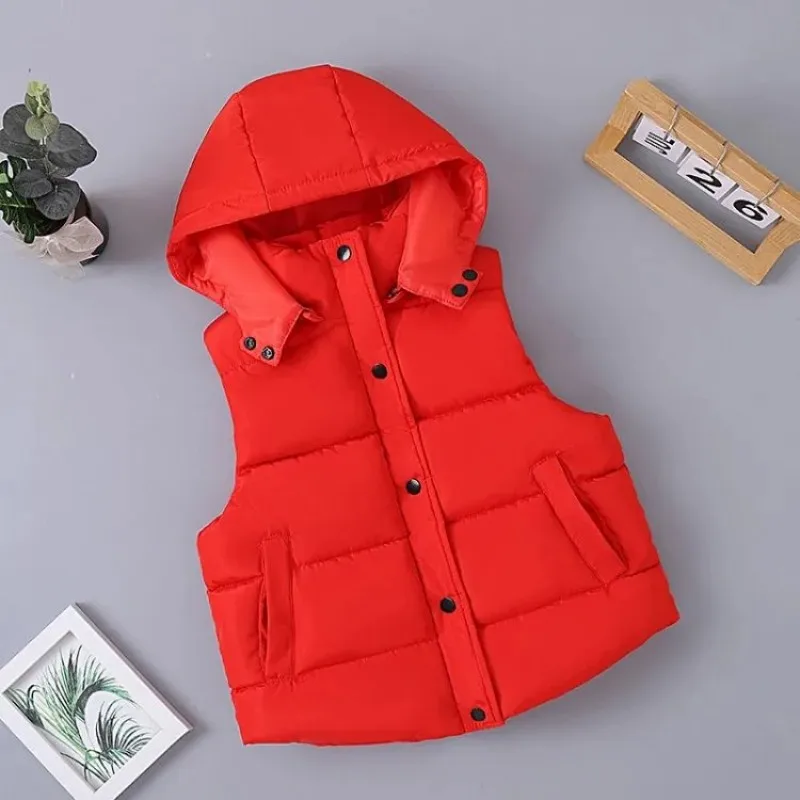 children\'s down cotton vest autumn and winter boys and girls hooded thick vest cotton coat baby wearing vest