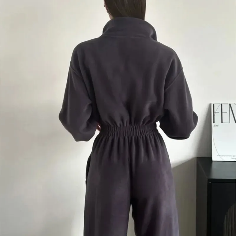 بدلة قفز غير رسمية بأكمام طويلة وخصر مطاطي بدلة قفز نسائية مريحة من قطعة واحدة مع مقاس مريح 2025 جديد للسيدات