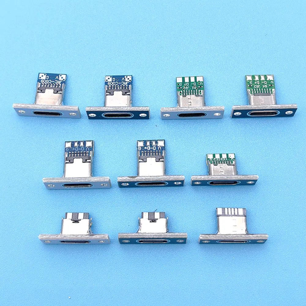 Type-C USB 2Pin 4Pin 5Pin 6Pin Female Connector Panel Mount Jack Charging Port of Solder Wire Type Socket With Fixing Plate