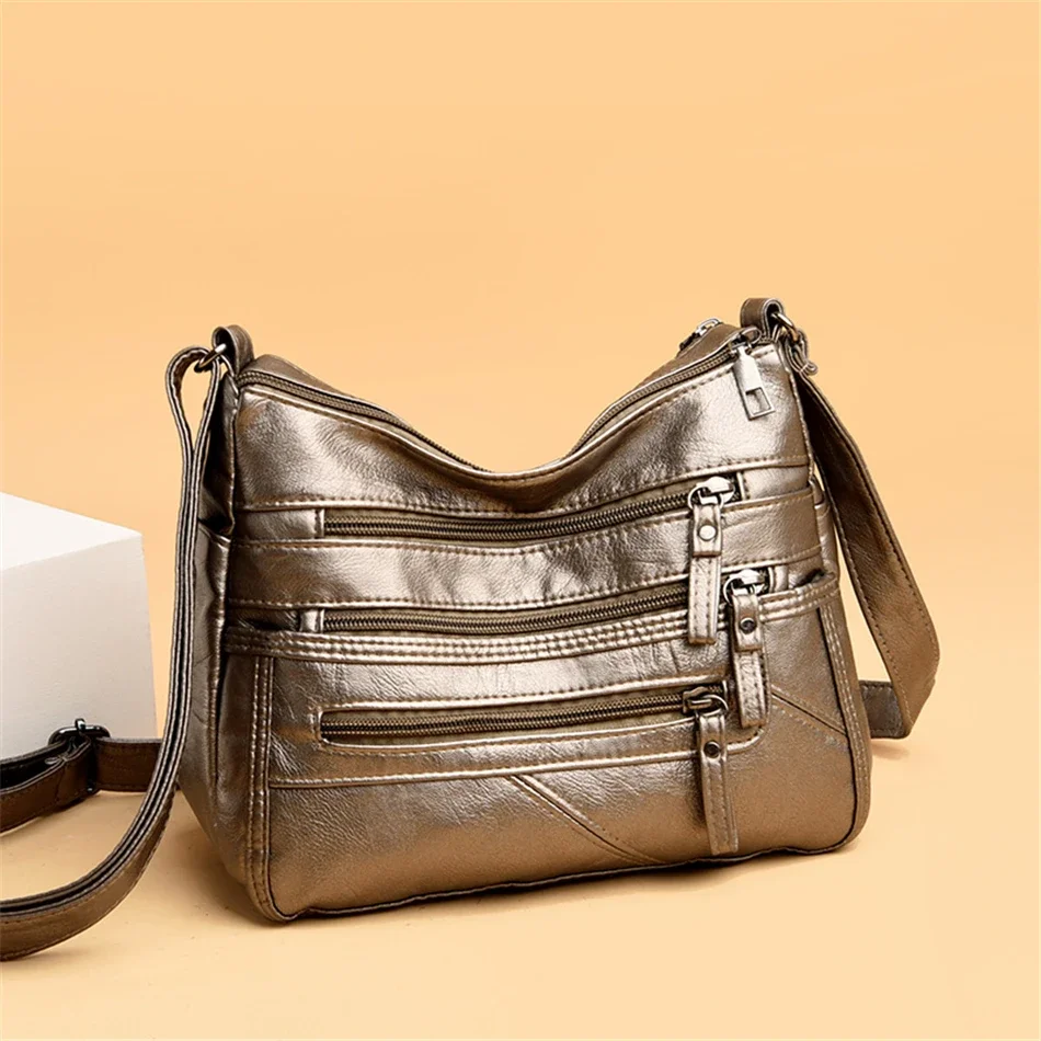 Wiele kieszeni Miękkie skórzane torby na ramię dla kobiet Luksusowe torebki damskie Torebki designerskie torby na ramię Crossbody — zdjęcie 3