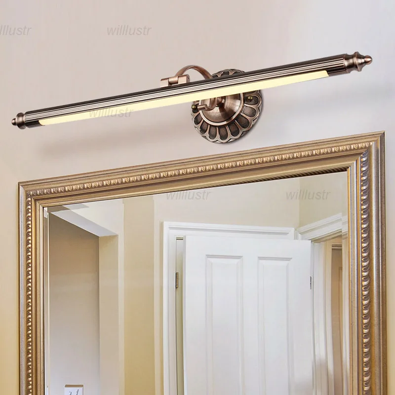 

LED Rocker Arm Wall Lamp Retro Bronzy Metal Vanity Light Luxury Acrylic Sconce Bathroom Cabinet Creative Mirror Front Lighting