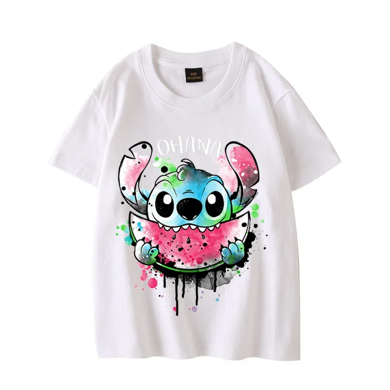 New Summer Child Clothes Cartoon Anime Disney Stitch 100% Cotton T-Shirt Comfortable Breathable T-Shirt Short Sleeve T-Shirt