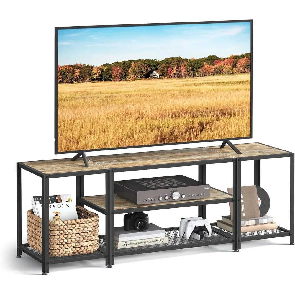 

Modern TV Stand for TVs up to 65 Inches, 3-Tier Entertainment Center, Industrial TV Console Table with Open Storage Shelves, fo