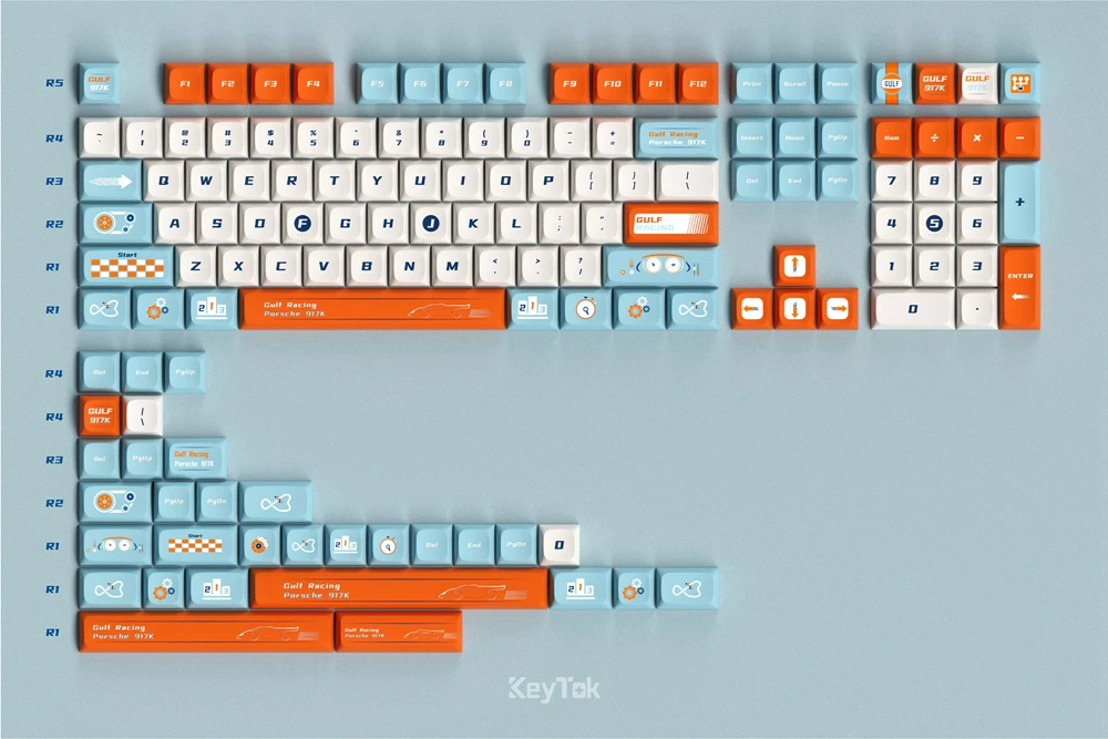 Imagem -02 - Keytok-key Cap Conjunto para Teclado Gulf Racing Dye Sub Pbt Grosso 87 Tkl 104 Ansi Xd64 Bm60 Xd68 Cstc75 Bm87 Bm65