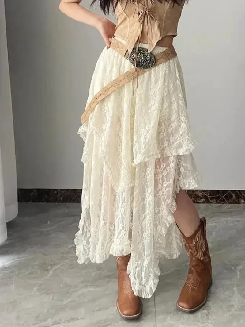 

Asymmetrical Lace Skirts Women Summer Clothing Soft Vintage Clothing Streetwear Y2k Trendy Boho Style Loose Ladies Party WZ8R