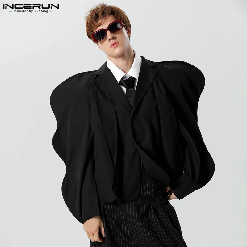 American Style Fashion Men\'s Collarless Design Flounce Blazer Casual Irregular Long Sleeved Suit Jackets S-5XL INCERUN Tops 2023