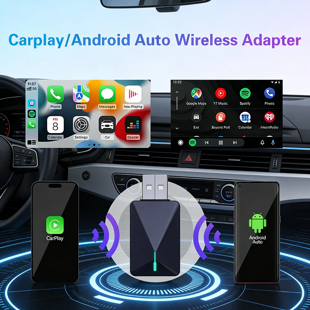 

Беспроводной Адаптер Dongle CarPlay Android Auto, Преобразовать OEM Проводной в Беспроводной, Plug & Play, Авто-Реконнекция, Быстрая Connexion