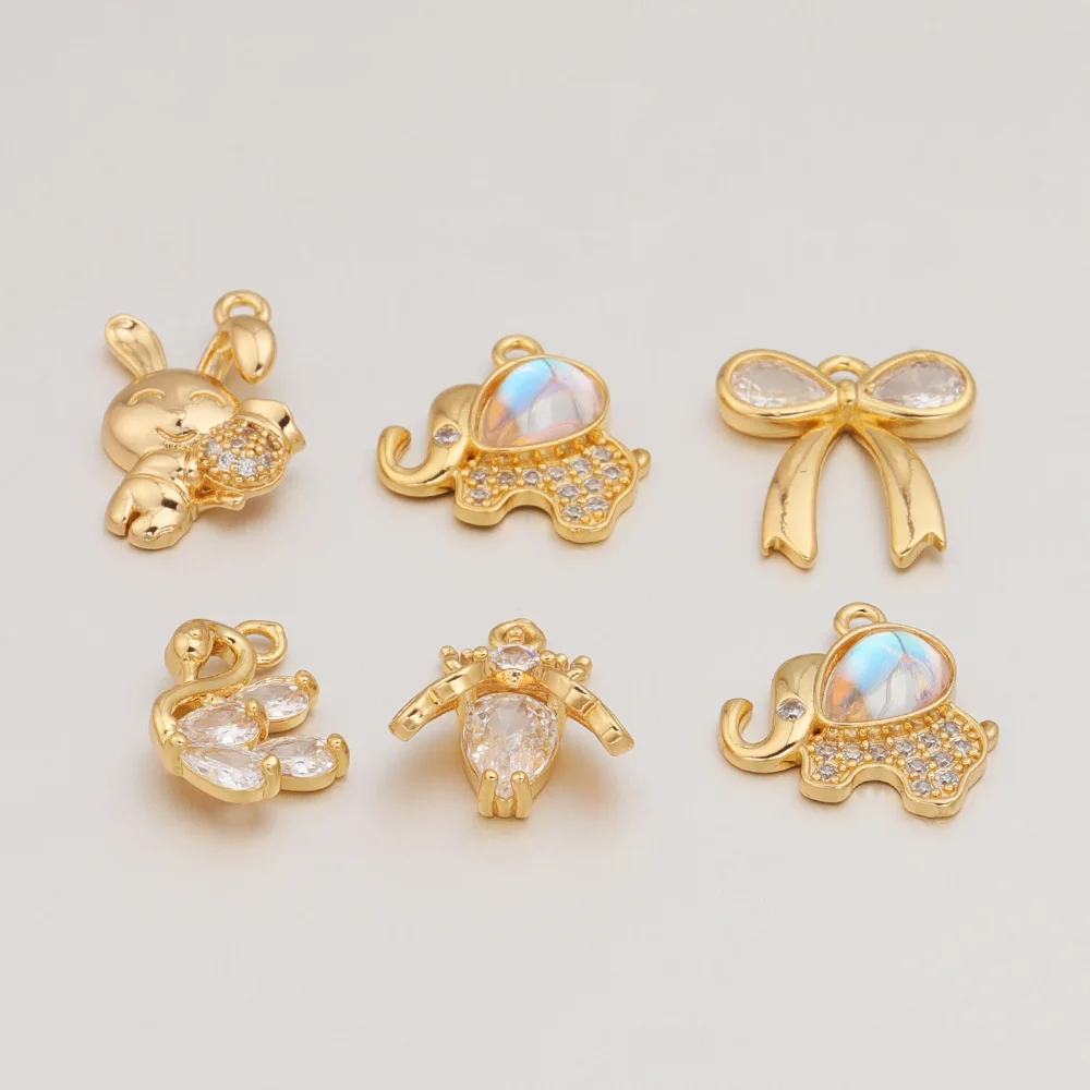 Cordial design 50 peças acessórios de joias/amuletos de cobre para colar/arco de coelho formato de elefante/feito à mão/pingente cz diy # 193708