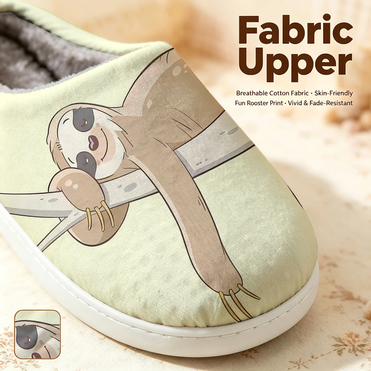 Sleepy Sloth Christmas White Slippers Warm Plush Indoor Shoes Non-Slip Winter Slippers Family Holiday Gifts Soft view 2