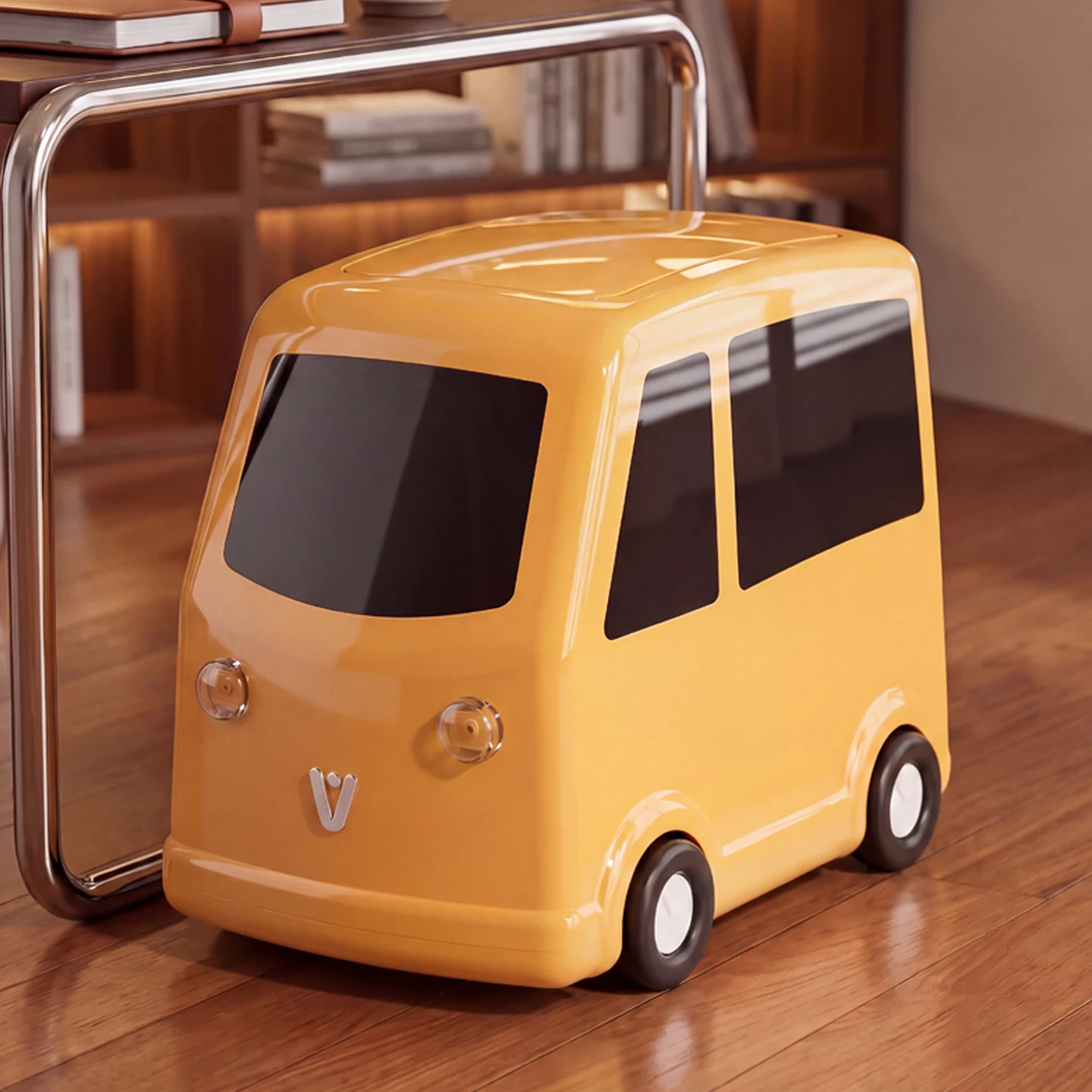 Cute Trash Can With Wheels, Press Type Lid Large Capacity Waste Bin, Cartoon Car Garbage Bin For Home Living Room Bedroom Decor
