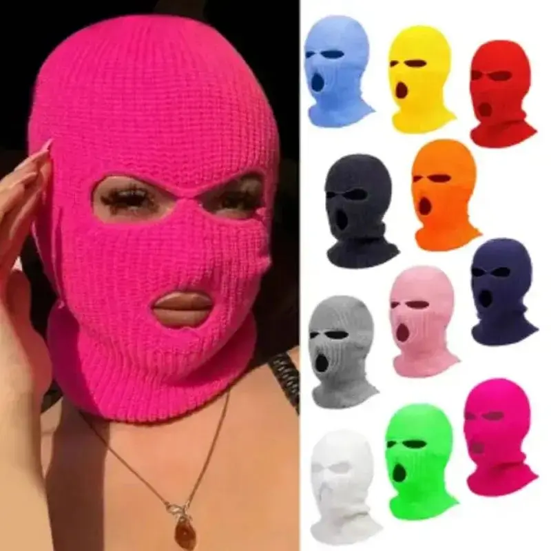 Colors Knitted 3 Holes Ski Mask Windproof Full Face Knit Hats Custom Ski Mask Men Warm Wool Balaclava Embroidery Winter Hats