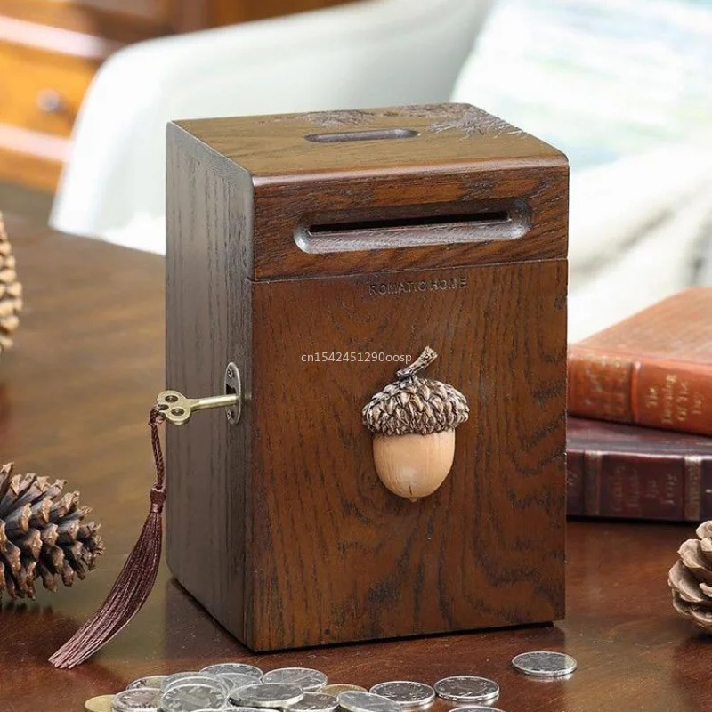 Boîte de rangement en bois pour pièces de monnaie, boîte de rangement en bois massif, belle boîte de rangement pour enfants, boîte de rangement