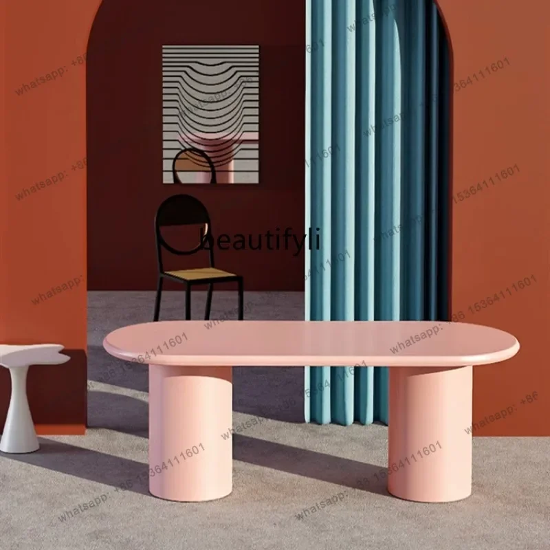 

LX Nordic Cream Style Oval Dining Table Light Luxury Art Workbench Creative Conference Table WorkbenchSSS