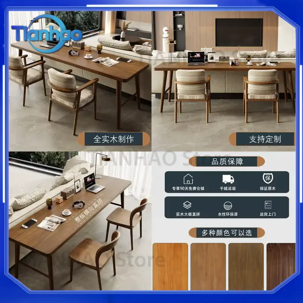 Solid Wood Sofa Desk for Home Office Study Dual Person Computer Desk for Living Room Writing Workstation